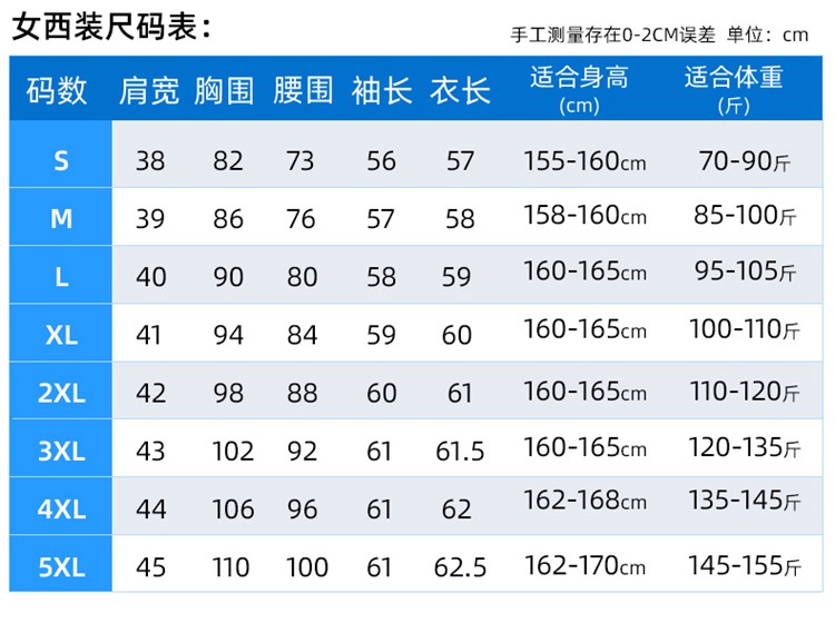 男女同款职业装定制套装上衣尺码表 男女同款职业装定制套装上衣尺码表